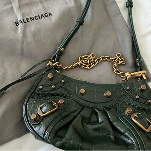 Le Cagole Mini Bag With Chain in green extra supple crocodile embossed calfskin